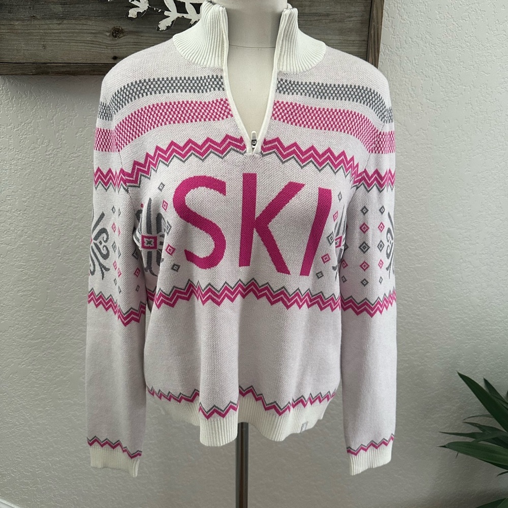 Krimson Klover Women's Pink and White Ski Sweater ladies Small NWT